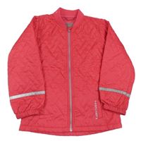 Růžová šusťáková prošívaná zateplená bunda s proužky 