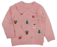 Světlerůžový svetr s vánočním motivem Nutmeg