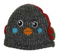 Šedo-bílá melírovaná pletená podšitá čepice s ptáčkem Nutmeg