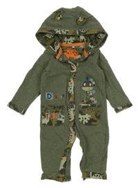 Khaki bavlnená kombinéza s dinosaurami a kapucňou Tu