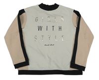 Bílo-světlerůžovo-antracitová mikina s nápisem C&A