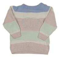 Modro-růžovo-světlemodrý pruhovaný svetr se srdíčkem DopoDopo 