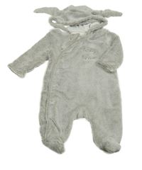 Béžová chlupatá podšitá kombinéza s kapucí - zajíc 