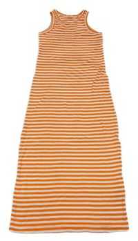 Bielo-oranžové pruhované rebrované dlhé šaty Name it