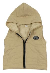 Béžová šušťáková prešívaná zateplená vesta s kapucňou Shein