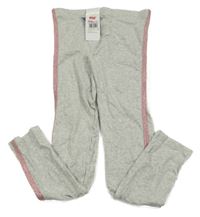 Nové - Šedé melírované legíny s proužky F&F