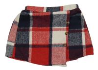 Červeno-tmavomodro-biela kockovaná skort sukňa Shein