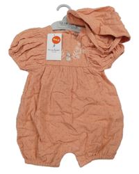 Nové - 2set - Broskvový mušelínový kraťasový overal Peter Rabbit + klobouk M&S