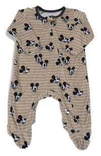 Béžovo-bílý pruhovaný sametový overal s Mickeym Primark