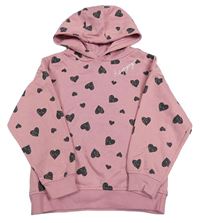 Staroružová mikina so srdiečkami a strieborným nápisom a kapucňou PRIMARK