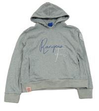 Šedá melírovaná fotbalová mikina Rangers a kapucňou