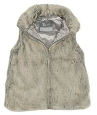Sivo-smotanová kožušinová podšitá vesta Tu