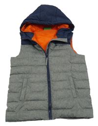 Sivo-tmavomodrá melírovaná prešívaná šušťáková funkčná zateplená vesta s kapucňou MOUNTAIN WAREHOUSE