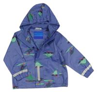 Modrofialová nepromokavá jarná bunda s dinosaurami a kapucňou STOP+GO