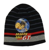 Černo-šedo-červená pruhovaná pletená čepice s Dragonball Z