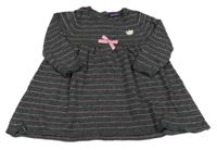 Tmavošedo-ružovo-strieborné pruhované vlnené šaty s mašlou SeRGeNT MaJoR