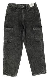 Nové - černo-šedé plísňové relaxed fit waist tapered leg rifle H&M