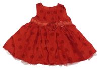 Červené puntíkaté manšestrové šaty s květy Next