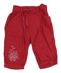 Červené ľanové crop nohavice s růží Matalan