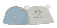 2x - Čepice - Světlemodrá s medvídky, bílá s planetou a zvířátky a oušky Next