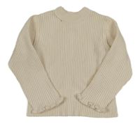 Smotanový rebrovaný svetrový rolák s volánikmi ZARA