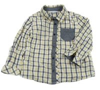 Bílo-žluto-tmavomodrá kostkovaná košile 