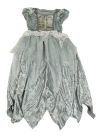 Kockovaným - Sivé saténovo/sametové šaty s kostmi a čipkou a tylem a volánikmi