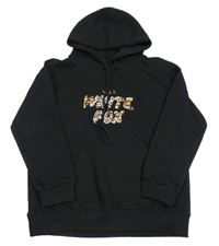 Čierna mikina s nápismi a vreckom a kapucňou