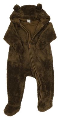 Tmavohnedá chlpatá podšitá kombinéza s kapucňou s uškami H&M