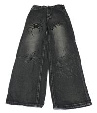 Čierne široké rifle s pavouky SHEIN