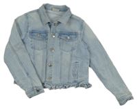 Světlemodrá tepláková riflová crop bunda s volánkem a límečkem Matalan