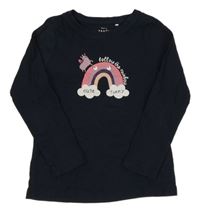 Tmavoomdré triko s duhou a obláčky name it.