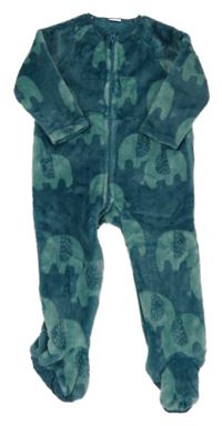 Petrolejová plyšová kombinéza se sloníky Next