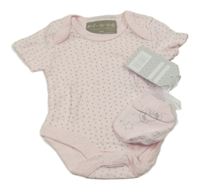 Nové - 2Set - Světlerůžové body s hvězdičkami + rukavice se sloníky Rock-a-Bye Baby