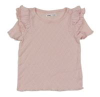 Svetloružové tričko s perforovanými srdiečkami a volánikmi sinsay