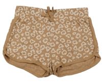 Světlehnědo/pudrové vzorované teplákové kraťasy so srdiečkami a mašlou dopodopo