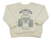 Smotanová oversize mikina s monster truckem a nápismi F&F