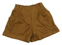 Hnedé chino paper bag semišové kraťasy ZARA