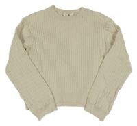 Smotanový rebrovaný vzorovaný úpletový crop sveter H&M