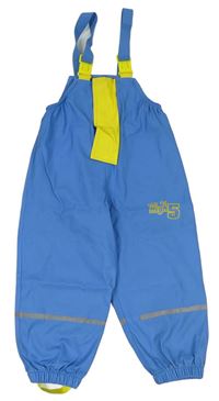 Modré nepromokavé na traké nohavice so žltým pruhom a nápisom Lupilu