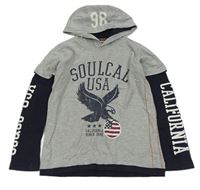 Sivo-tmavomodré tričko s nápismi a kapucňou Soulcal
