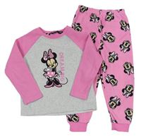 Svetlošedá -neónově ružové fleecové pyžama s Minnie zn. Primark