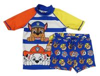 2set - Safírovo-bílé pruhované UV tričko s Paw Patrol + kraťasy Next