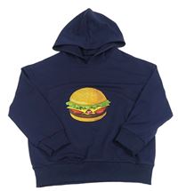 Tmavomodrá mikina s hamburgerem a kapucňou