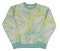 Bílo-tyrkysovo-žlutý vzorovaný svetr Primark
