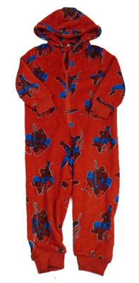 Červená chlpatá kombinéza so Spidermanem a kapucňou zn. M&S