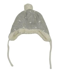 Světlešedá puntíkatá čepice s bambulí