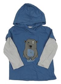 Tmavomodro-šedé triko s bobrem a kapucí Pocopiano