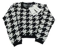 Nové - Čierno-biely vzorovaný crop sveter