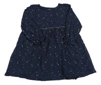 Tmavomodré bavlnené šaty s hviezdami a bodkami Vertbaudet